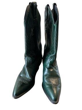 Vintage Code West Classic Women's Green Leather Western Heeled Boots